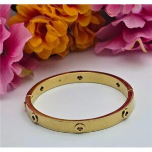 Kate Spade Spot The Spade Hinged Bangle Bracelet, Gold Tone Logo Stud Cuff 6.75"